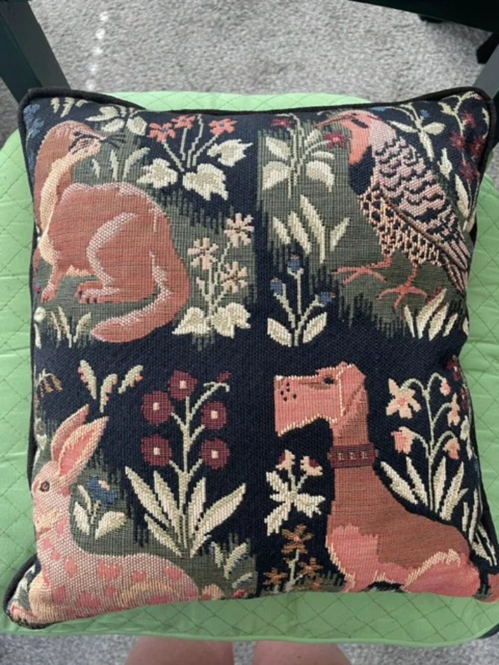 Vintage Robert Allen Woodland Animals Tapestry Throw Pillow